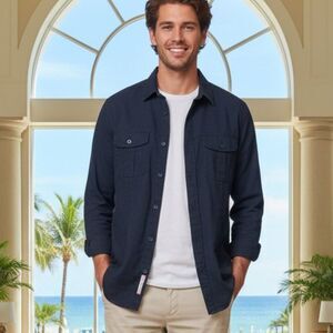 Michael Kors Men's Navy Linen Blend Button Down Shirt - XL